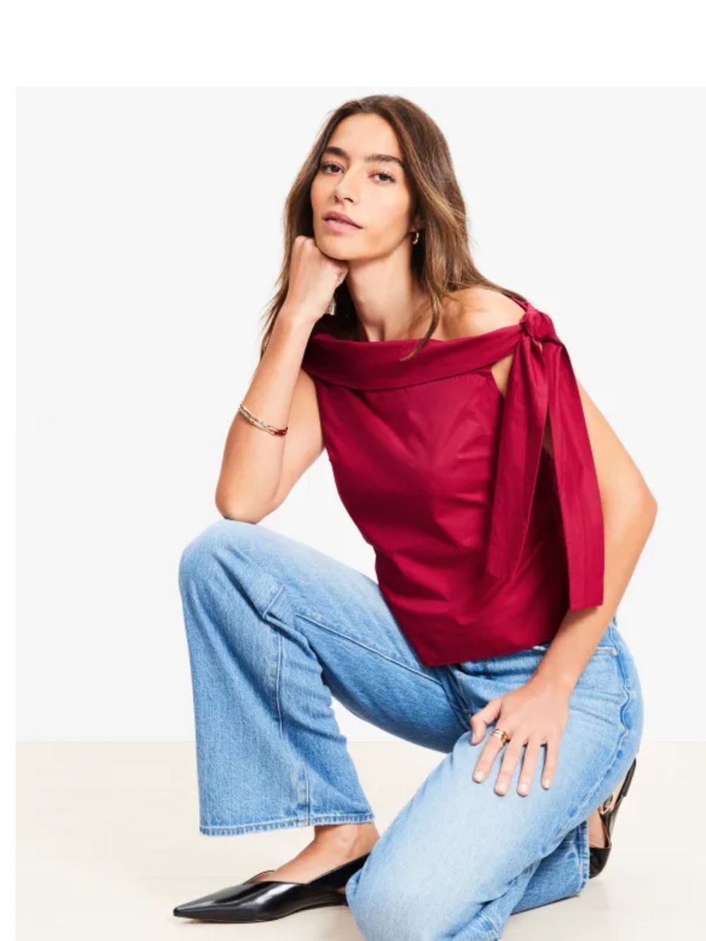 LOFT Red One-Shoulder Tie-Shoulder Camisole